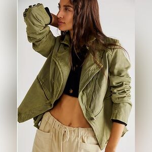 Free People Malika Jacket XS Steam Punk Pirate Boho Western Army Green Military
